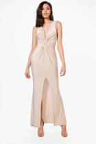 Boohoo Emma Slinky Knot Front Maxi Dress Champagne