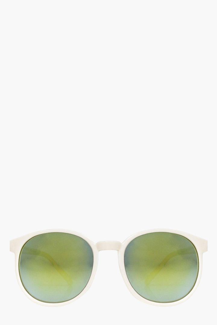 Boohoo Lizzie Nude Revo Lense Round Sunglasses Nude