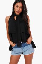 Boohoo Laurie Woven Tie Neck Top Black