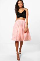Boohoo Boutique Amala Grid Tulle Full Midi Skirt Blush
