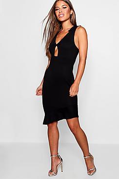 Boohoo Petite Ruffle Asymmetric Hem Dress