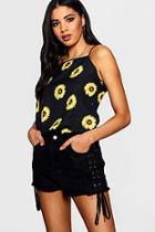 Boohoo Elisha Sunflower Print Square Neck Cami