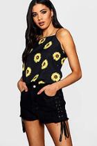 Boohoo Elisha Sunflower Print Square Neck Cami