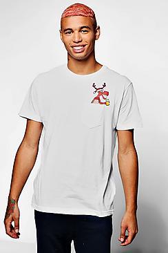 Boohoo Christmas Reindeer Pocket T-shirt