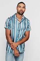 Boohoo Wide Stripe Short Sleeve Revere Satin Shirt