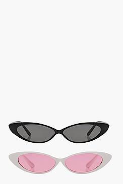 Boohoo Kerry 2 Pack Super Slim Cat Eye Sunglasses