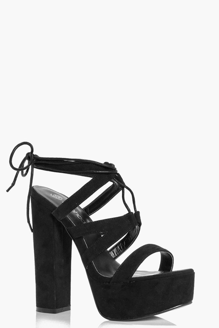Boohoo Nancy Cage Side Ghillie Platform Heel Black