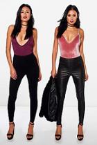 Boohoo Avah 2 Pack Wet Look And Jersey Basic Leggings