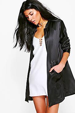 Boohoo Charlotte Longline Satin Bomber