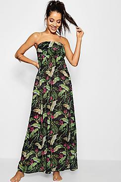 Boohoo Lauren Tropical Sheered Maxi Beach Dress