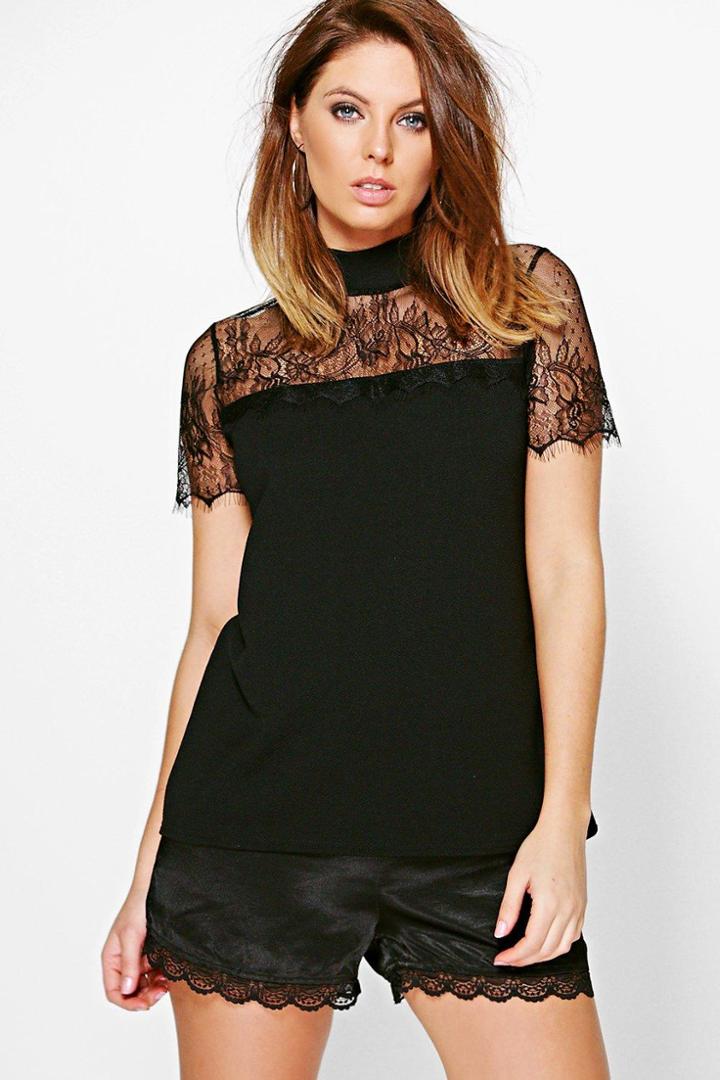 Boohoo Audrina Lace Neck Top Black