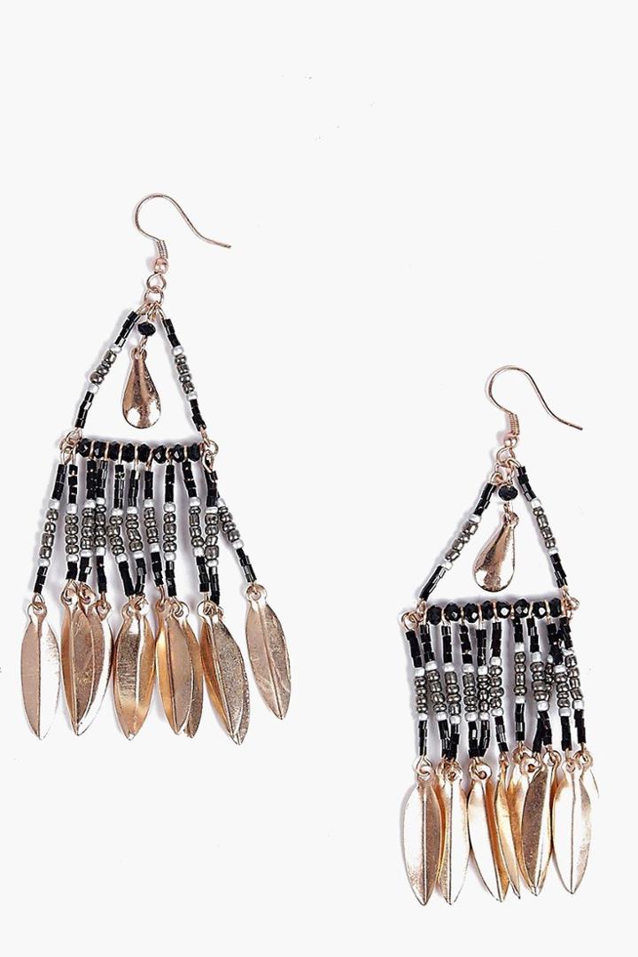 Boohoo Clara Beaded Chandelier Boho Style Earrings Black