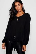 Boohoo Milly Tie Front Split Detail Balloon Blouse