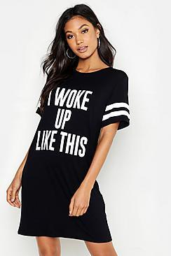 Boohoo 'i Woke Up Like This' Oversized Sleep Tee