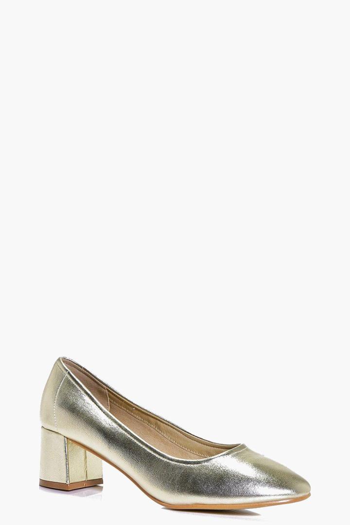 Boohoo Tilly High Vamp Block Heel Ballet Gold