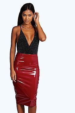 Boohoo Carla High Shine Patent Midi Skirt