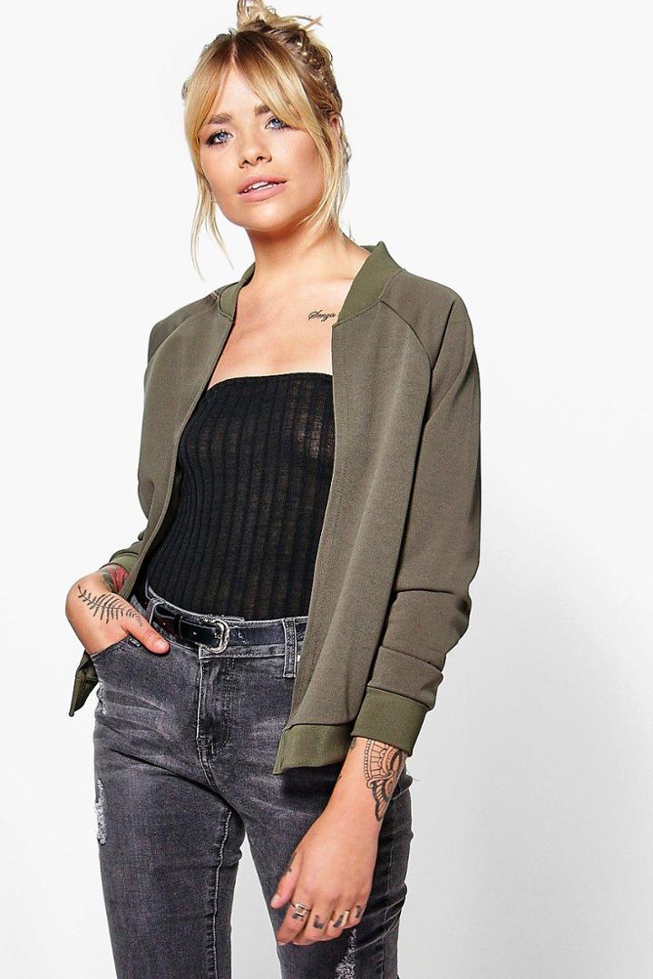 Boohoo Elise Edge To Edge Cuff Jacket Khaki