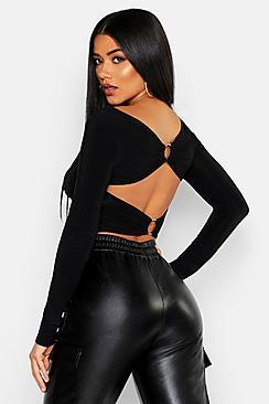 Boohoo Slinky Open Back Trim Detail Crop Top