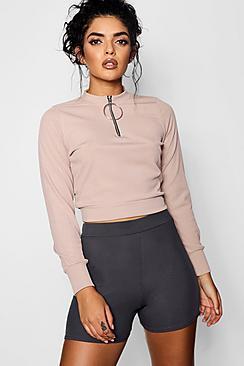 Boohoo O Ring Zip High Neck Top