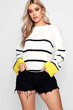 Boohoo Plus Lizzie Stripe Contrast Cuff Knit Jumper