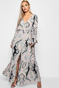 Boohoo Plus Imy Paisley Wrap Midi Dress