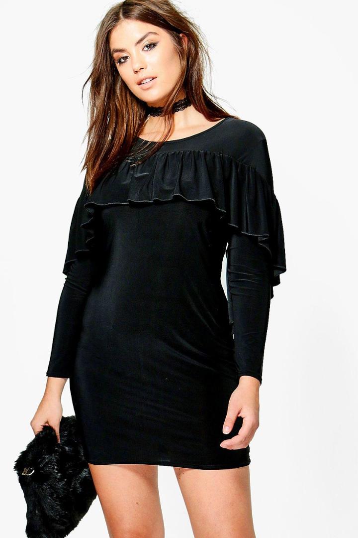 Boohoo Plus Annabelle Ruffle Slinky Dress Black