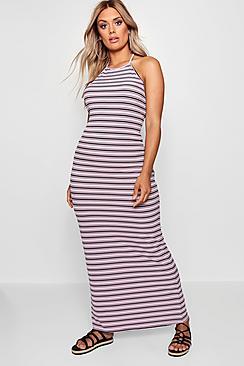 Boohoo Plus Polly Stripe Rib Maxi Dress
