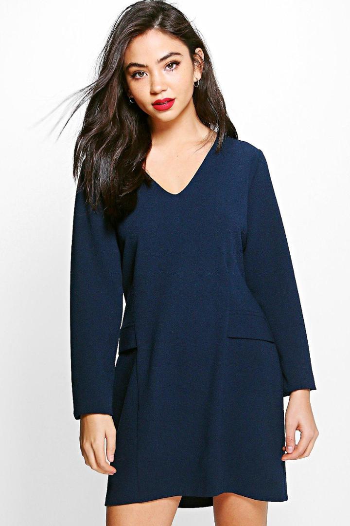 Boohoo Imogen Tailored Woven Shift Dress Navy