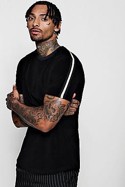 Boohoo Velour Curve Hem T-shirt With Gold Tape