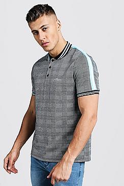 Boohoo Man Jacquard Check Polo With Contrast Tape