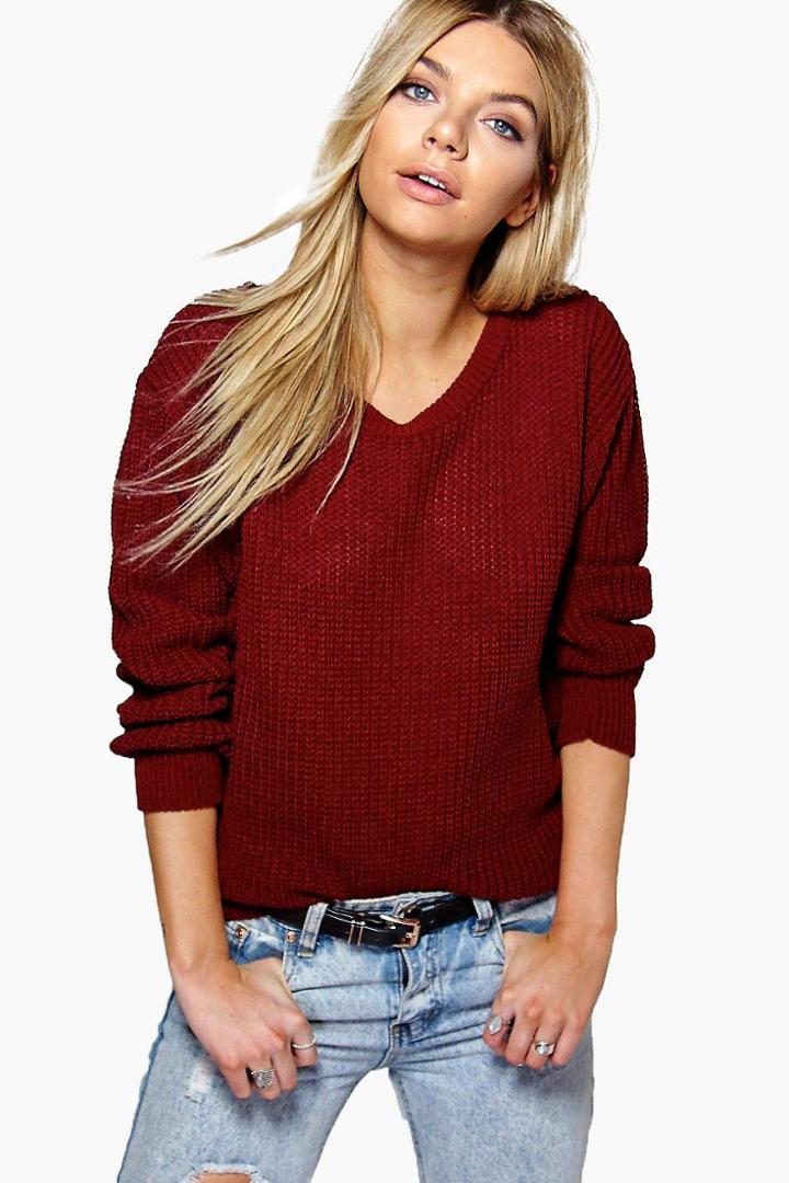 Boohoo Katherine Oversized Jumper Berry
