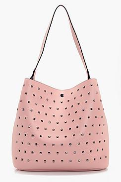 Boohoo Hollie Square Stud Detail Day Bag