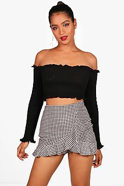 Boohoo Lena Gingham Ruffle Skort