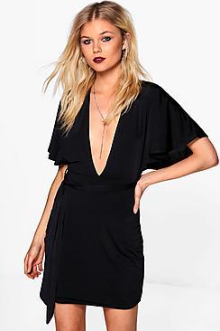 Boohoo Petite Jess Slinky Tie Waist Wrap Dress