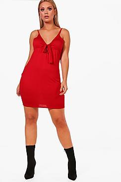 Boohoo Plus Tie Front Strappy Tea Dress