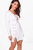 Boohoo Beci Eyelet Lace Up Detail Bodycon Dress