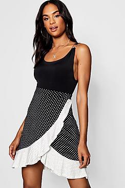Boohoo Tall Mixed Polka Dot Ruffle Skirt