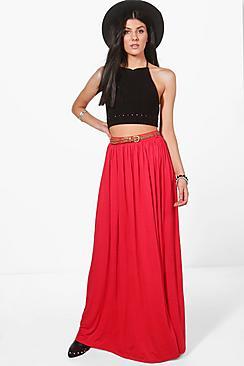 Boohoo Kinsley Belted Floor Sweeping Maxi Skirt