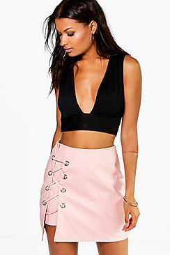 Boohoo Sofia Lace Up Side Leather Look Mini Skirt