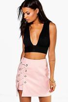 Boohoo Sofia Lace Up Side Leather Look Mini Skirt