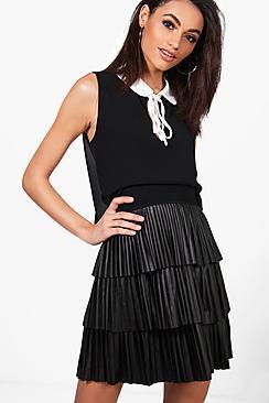 Boohoo Stella Sleeveless Contrast Colar Blouse