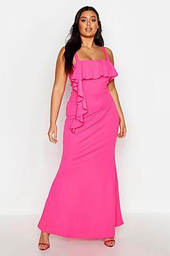 Boohoo Plus Square Neck Ruffle Front Maxi Dress