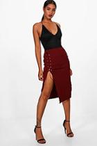 Boohoo Libby Crepe Extreme Lace Up Slit Column Midi Skirt