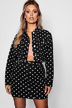 Boohoo Plus Crop Polka Dot Denim Jacket