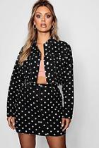 Boohoo Plus Crop Polka Dot Denim Jacket