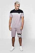 Boohoo Chevron Colour Block T-shirt & Short Set