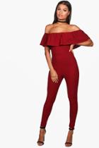 Boohoo Una Off Shoulder Body & Trouser Co-ord Burgundy