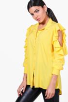 Boohoo Lucy Ruffle Cold Shoulder Shirt Yellow