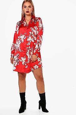 Boohoo Plus Eva Floral Oriental Print Dress