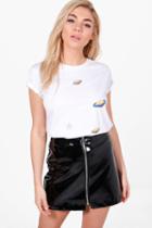 Boohoo Bella Space Embroidered T Shirt White